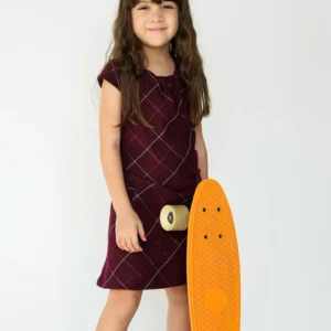 Diamond Check Pinafore Dress Burgundy