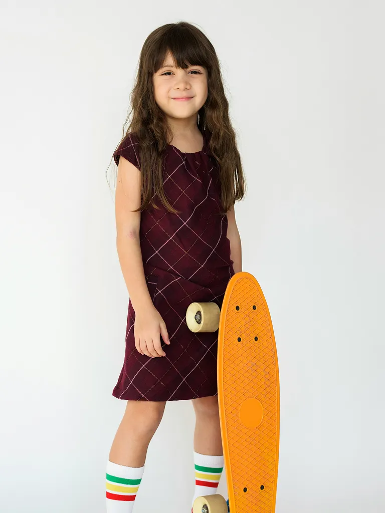 Diamond Check Pinafore Dress Burgundy